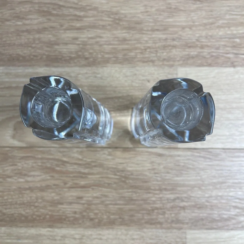 Orrefors Sweden Crystal Bud Vases Pair Hexagonal Tapered Clear Glass 7.5 Inch